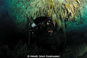 Cave diver in "dreams gate" - 10,5mm fisheye and 2 x flash by Henrik Gram Rasmussen 